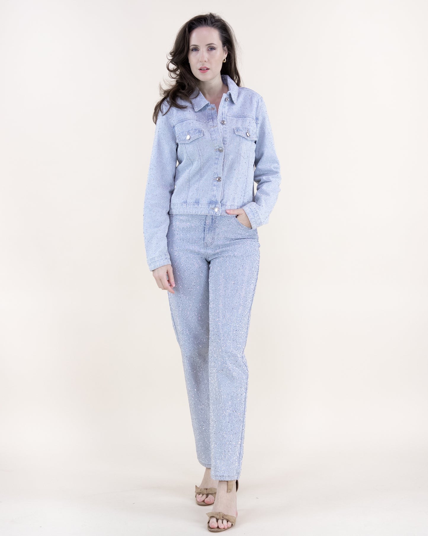 Rhinestone Light Wash High Rise Skinny Jeans