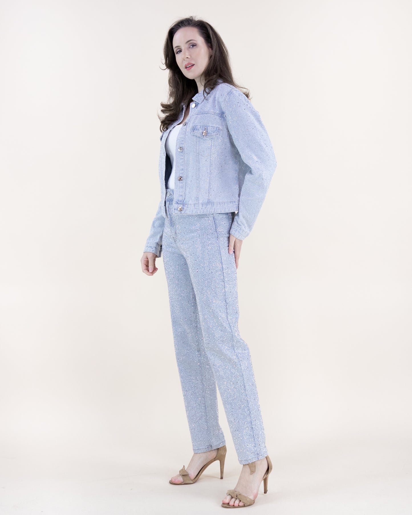 Rhinestone Light Wash High Rise Skinny Jeans
