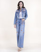 Floral Embellished Acid Wash Cropped Denim Jacket