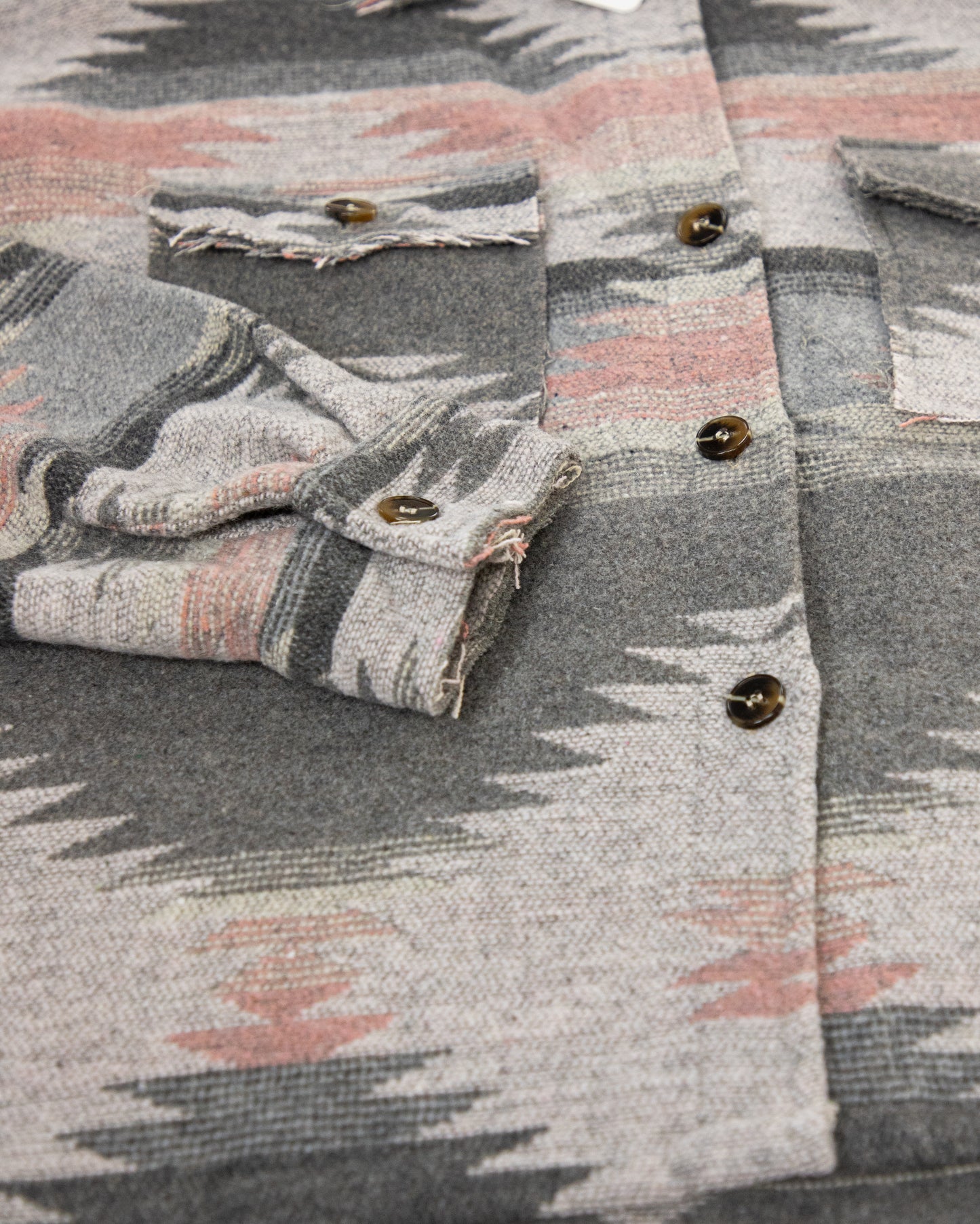 Southwestern Print Shacket w/ Front Pockets & Fray Trim - (S/M, L/XL)