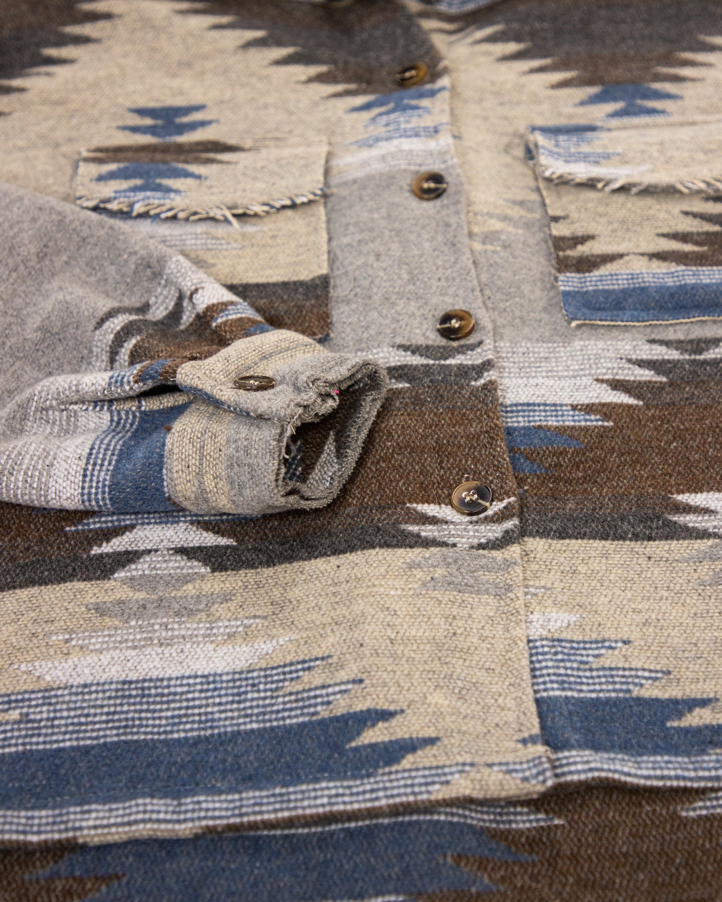 Southwestern Print Shacket w/ Front Pockets & Fray Trim - (S/M, L/XL)