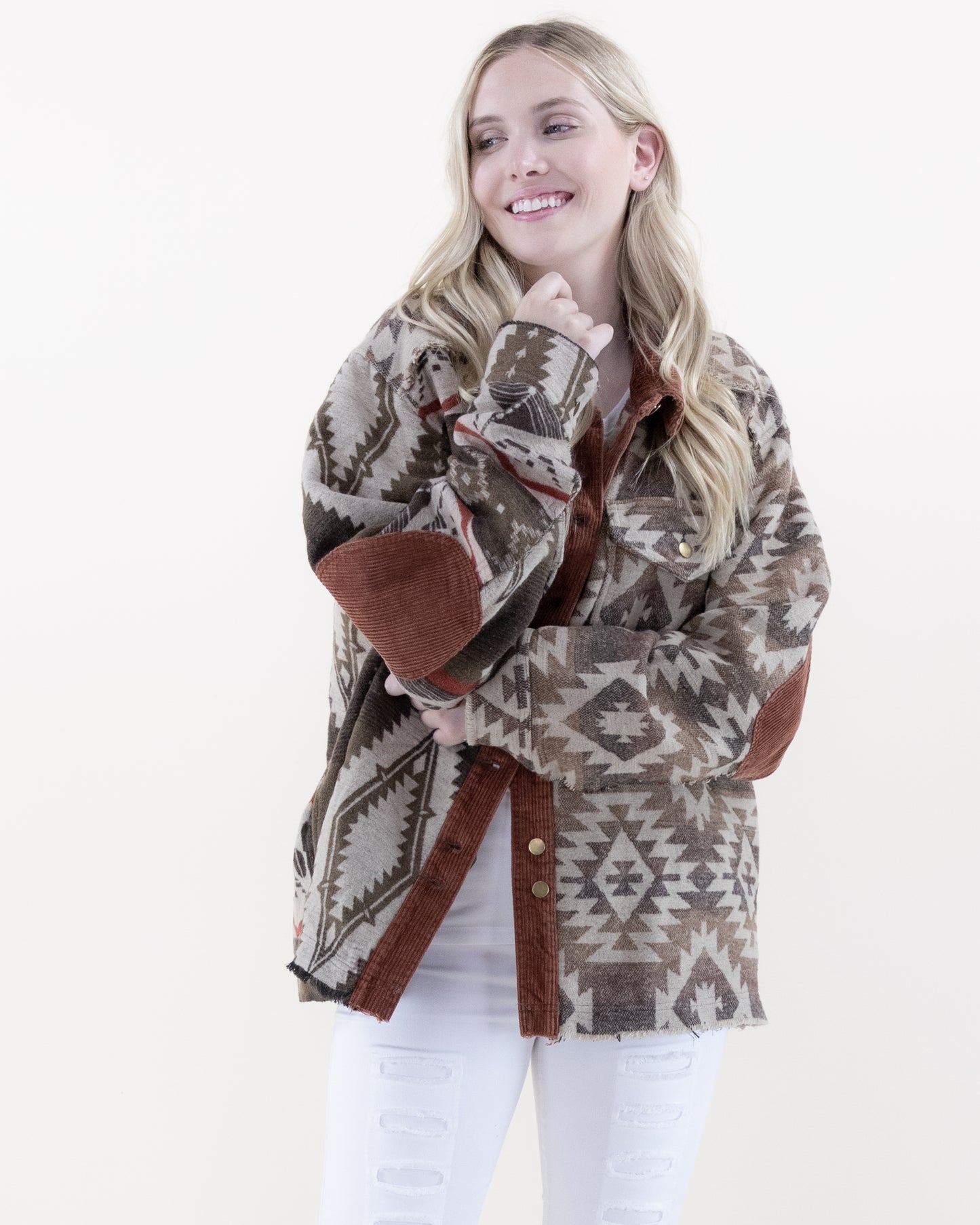 Aztec Shacket w/ Corduroy Elbow Patch