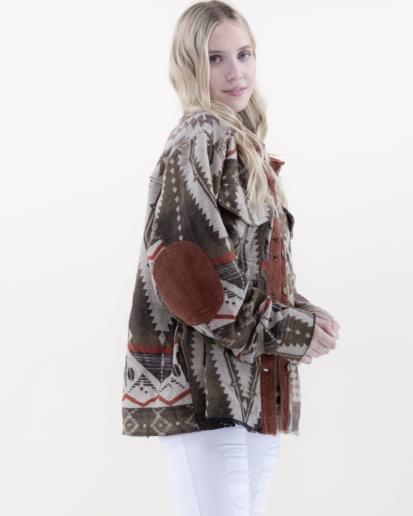 Aztec Shacket w/ Corduroy Elbow Patch