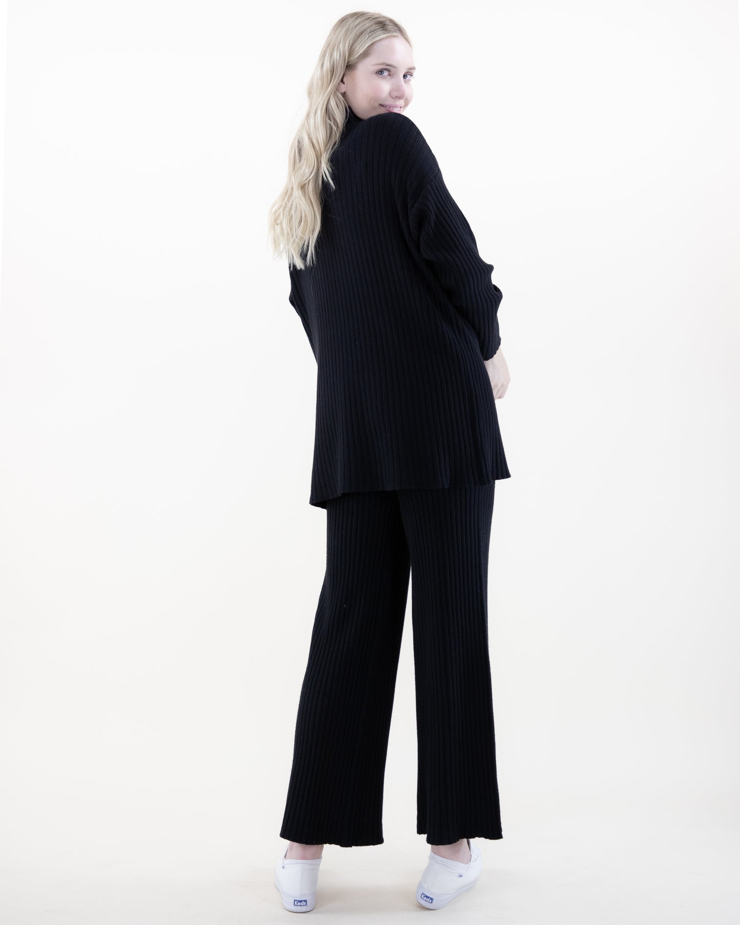 Casual Rib Knit Mock Turtle Neck Long Sweater