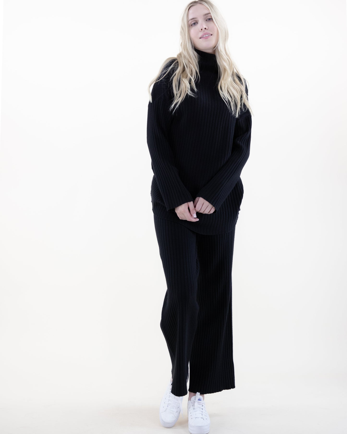 Casual Rib Knit Mock Turtle Neck Long Sweater