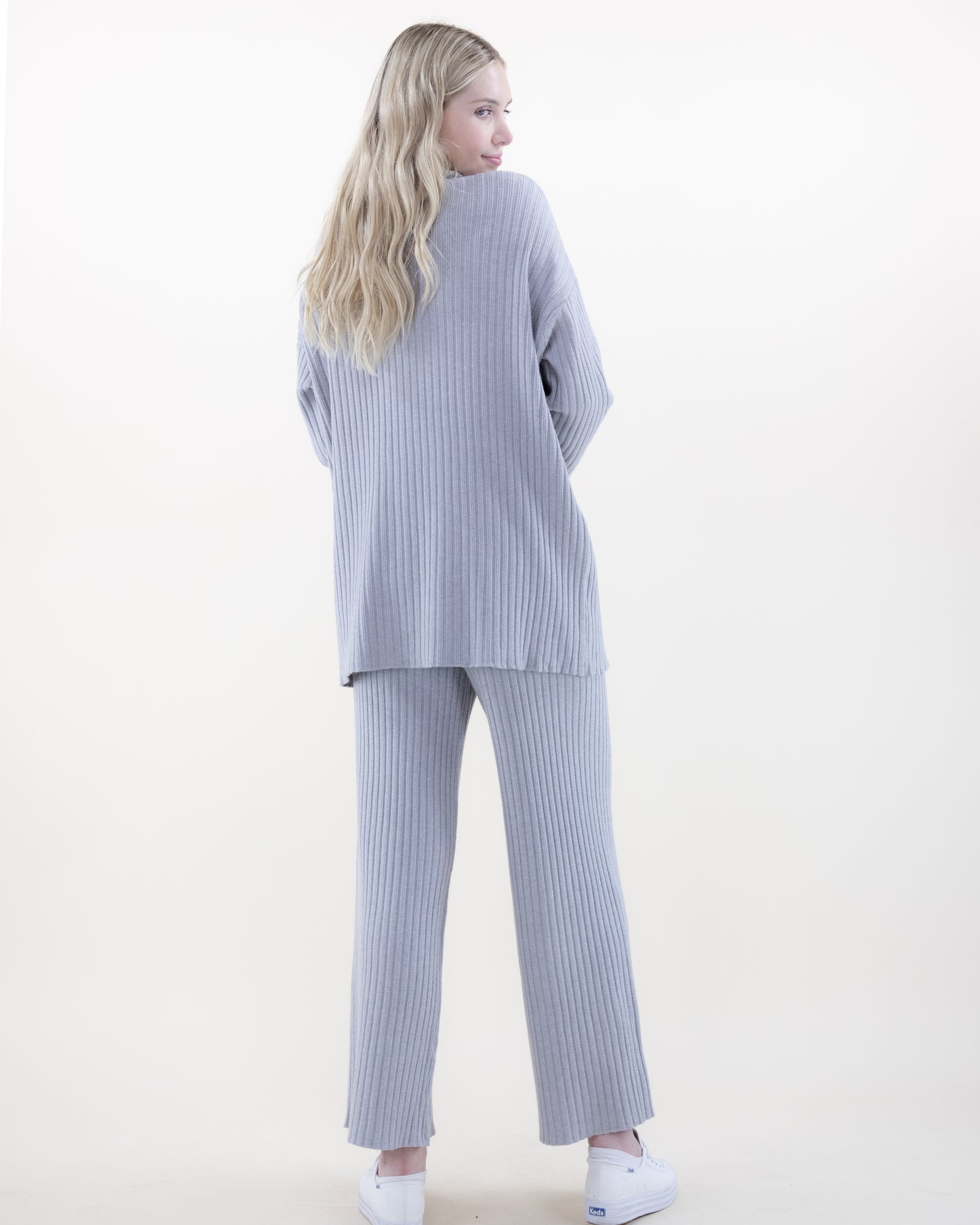 Casual Rib Knit Mock Turtle Neck Long Sweater