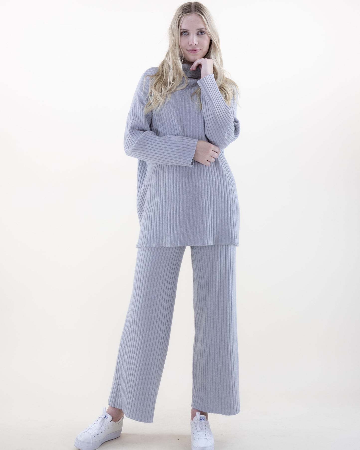 Casual Rib Knit Mock Turtle Neck Long Sweater