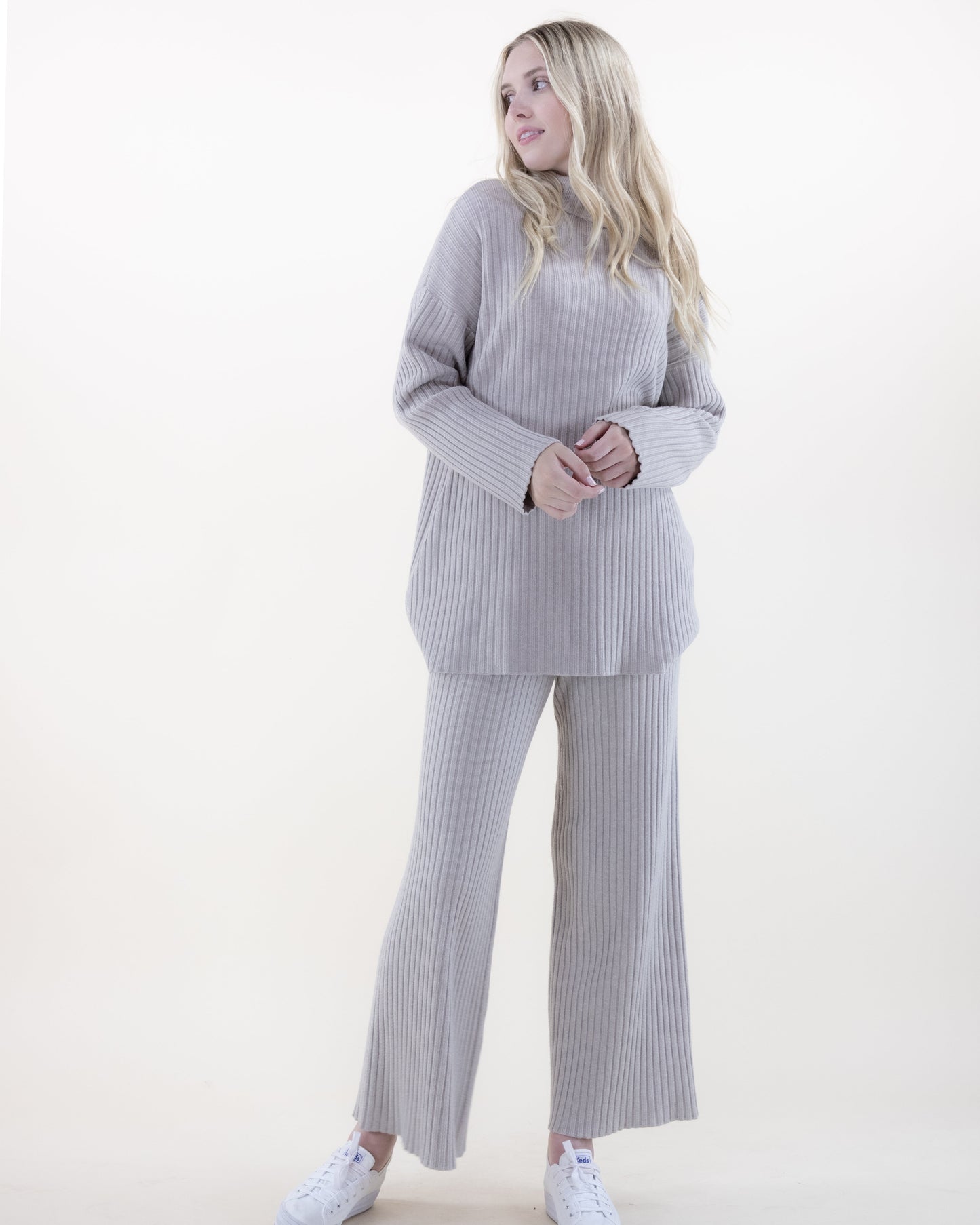 Casual Rib Knit Mock Turtle Neck Long Sweater
