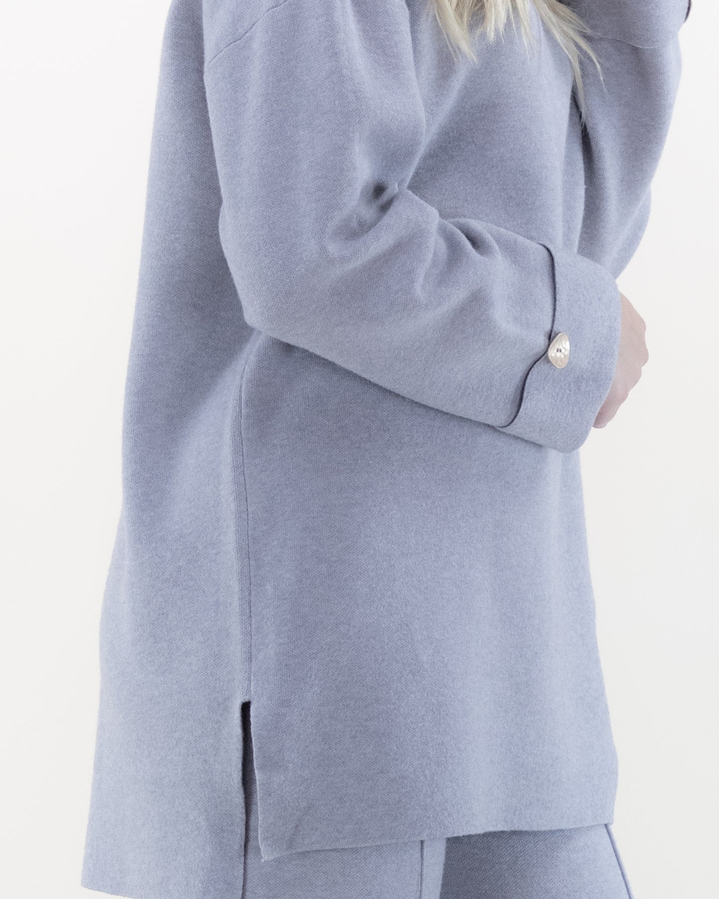 Relaxed Button Detail Long Knit Top with Matching Wide-Leg Pants 2pcs Set