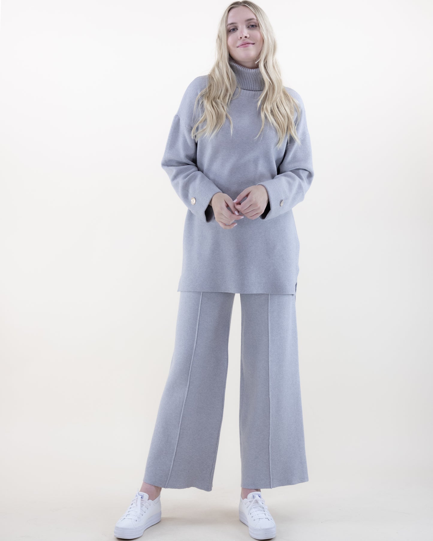 Casual Wide Leg Knitted Pants w/ Front Seam Detail