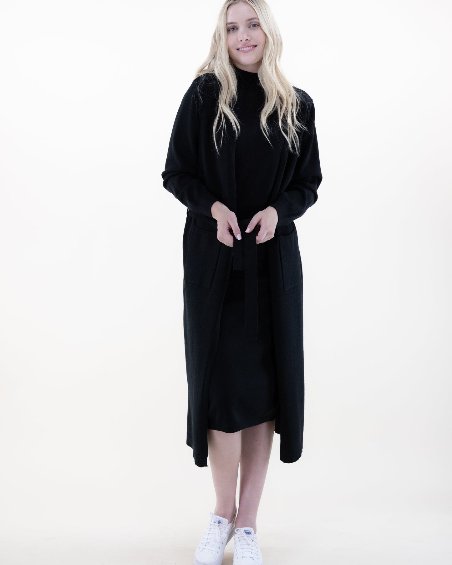 Solid Duster Cardigan w/ Belt and Front Pockets