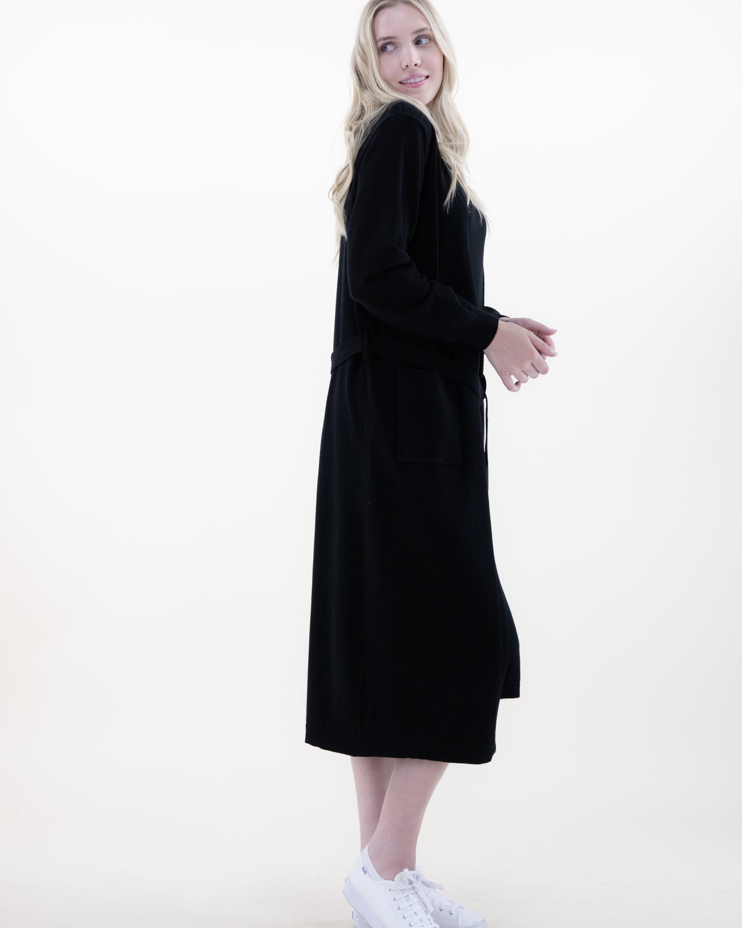 Solid Duster Cardigan w/ Belt and Front Pockets
