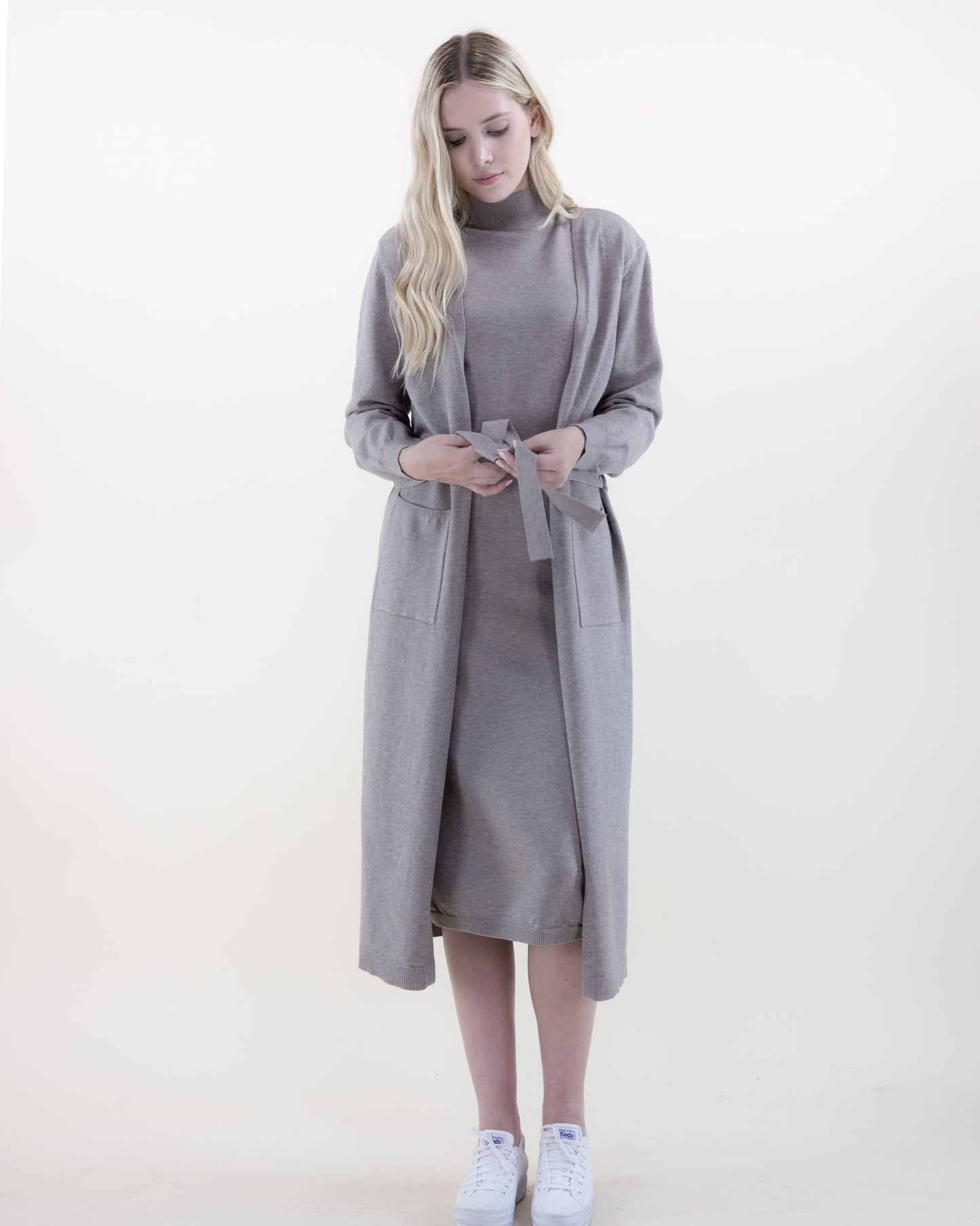 Solid Duster Cardigan w/ Belt and Front Pockets
