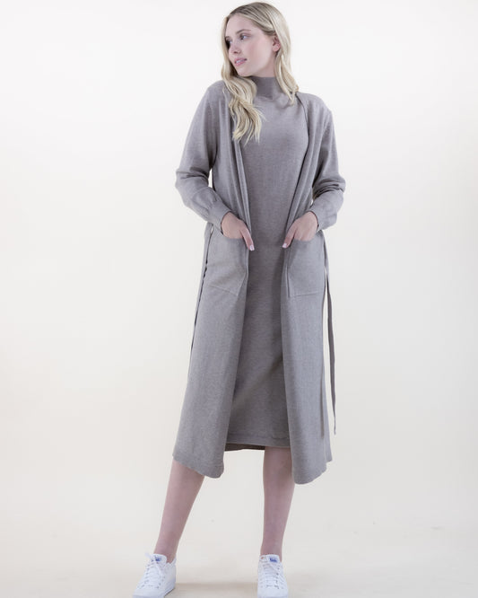 Solid Duster Cardigan w/ Belt and Front Pockets