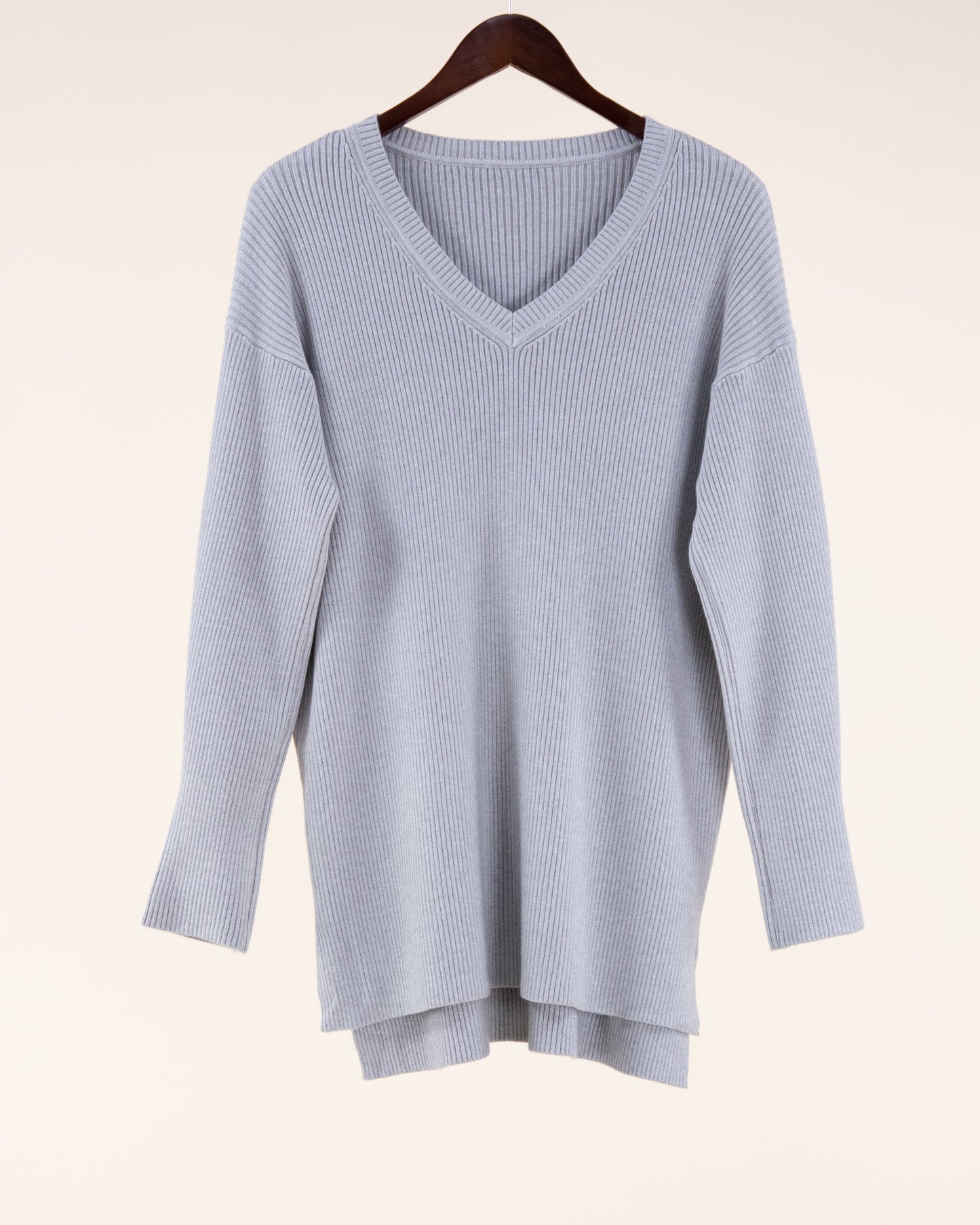 Casual Rib Knit V Neck Long Sleeve Sweater