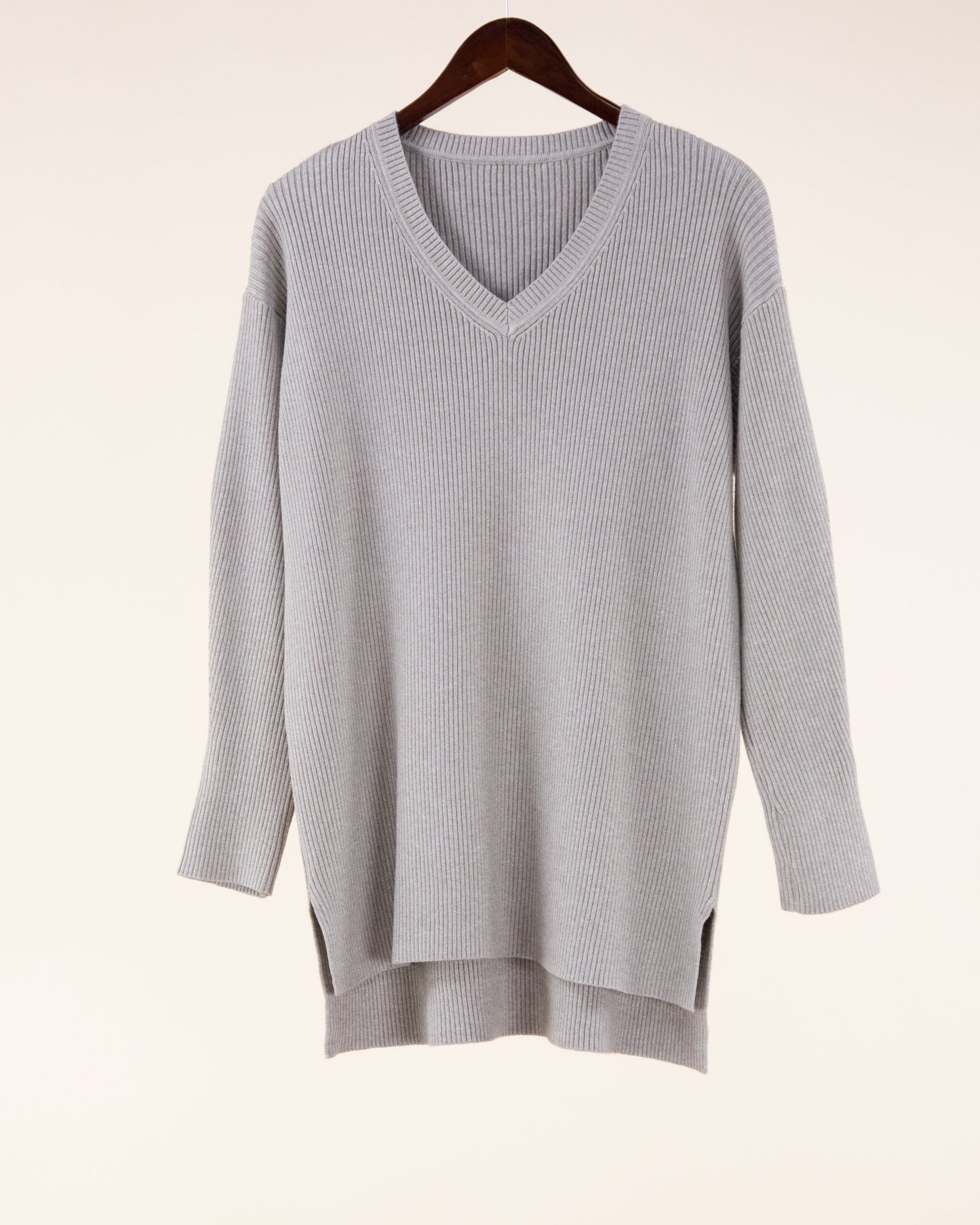 Casual Rib Knit V Neck Long Sleeve Sweater