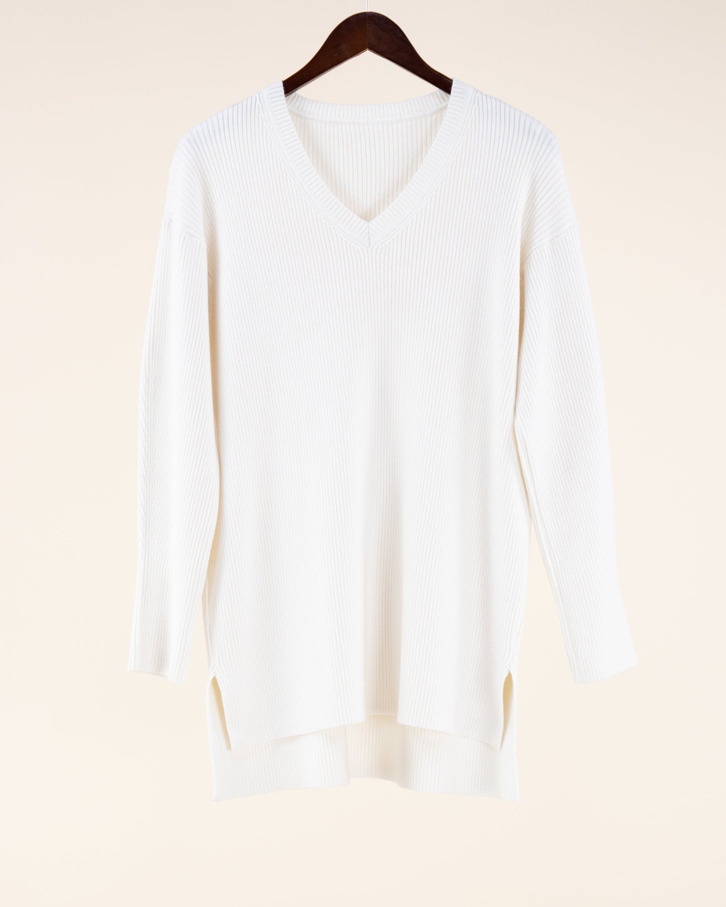 Casual Rib Knit V Neck Long Sleeve Sweater