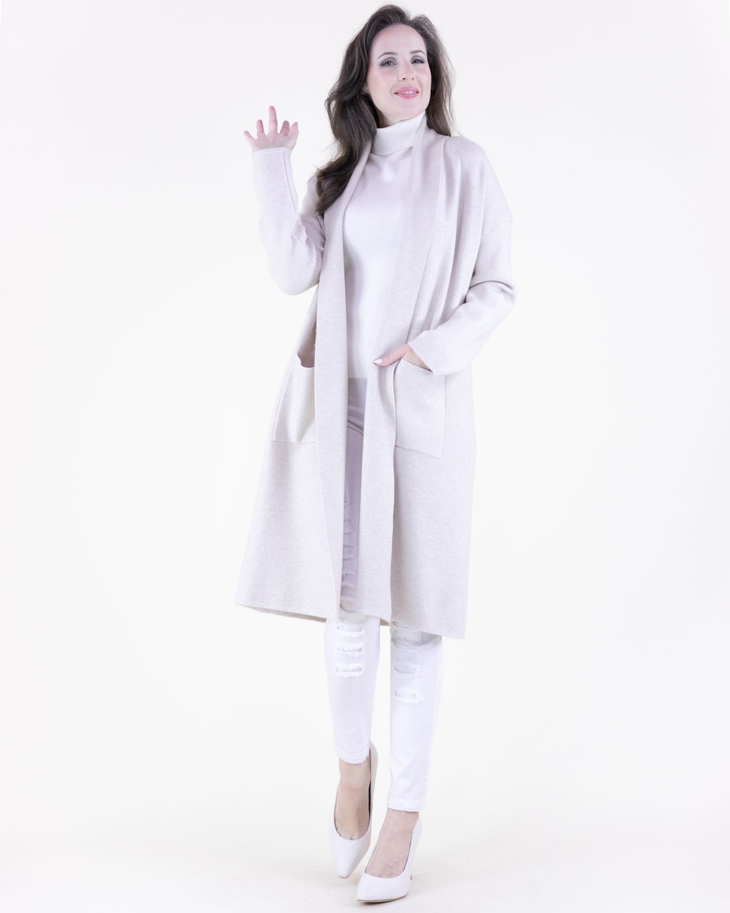 Shawl Collar Open Front Cardigan w/ Front Pockets