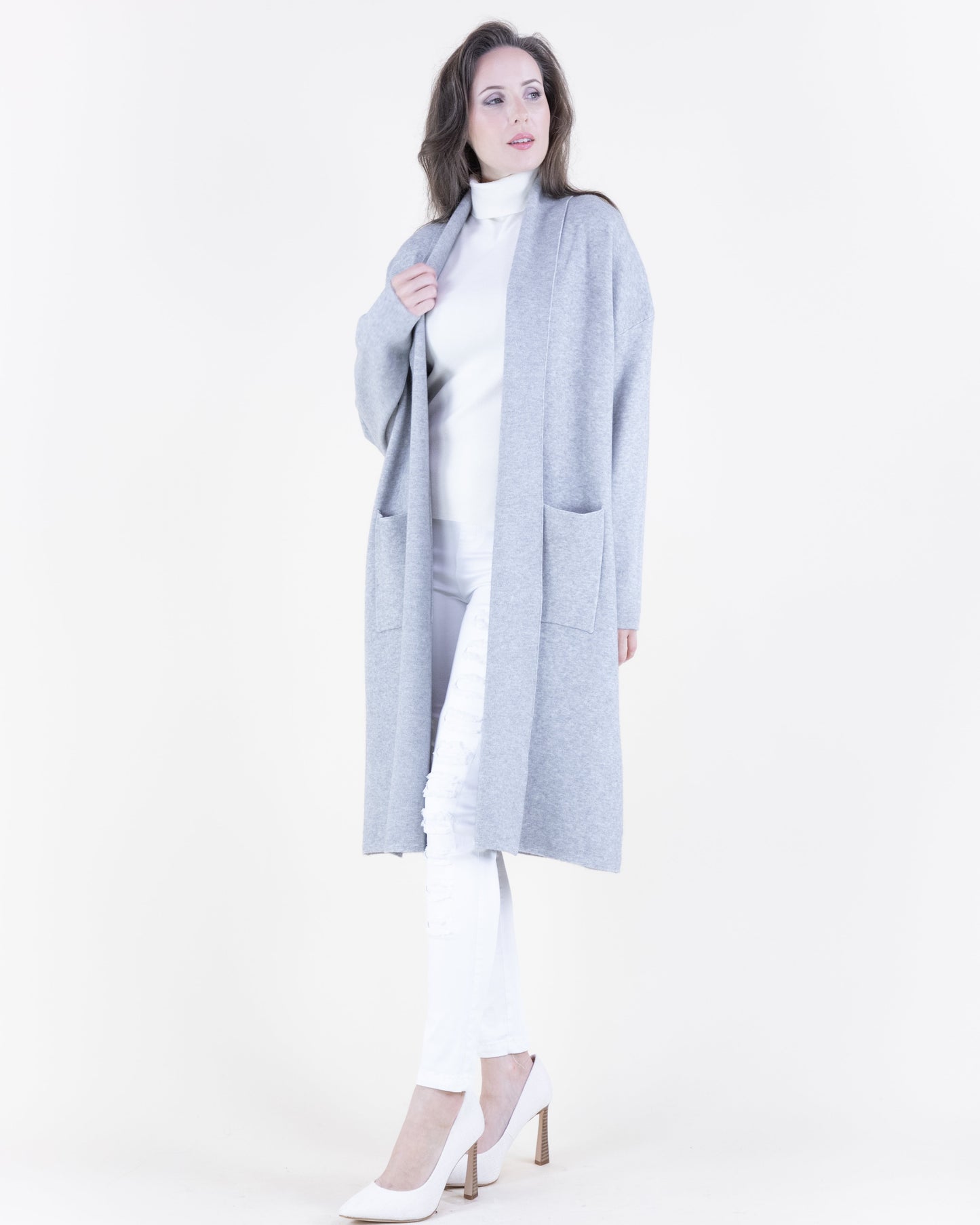 Shawl Collar Open Front Cardigan w/ Front Pockets