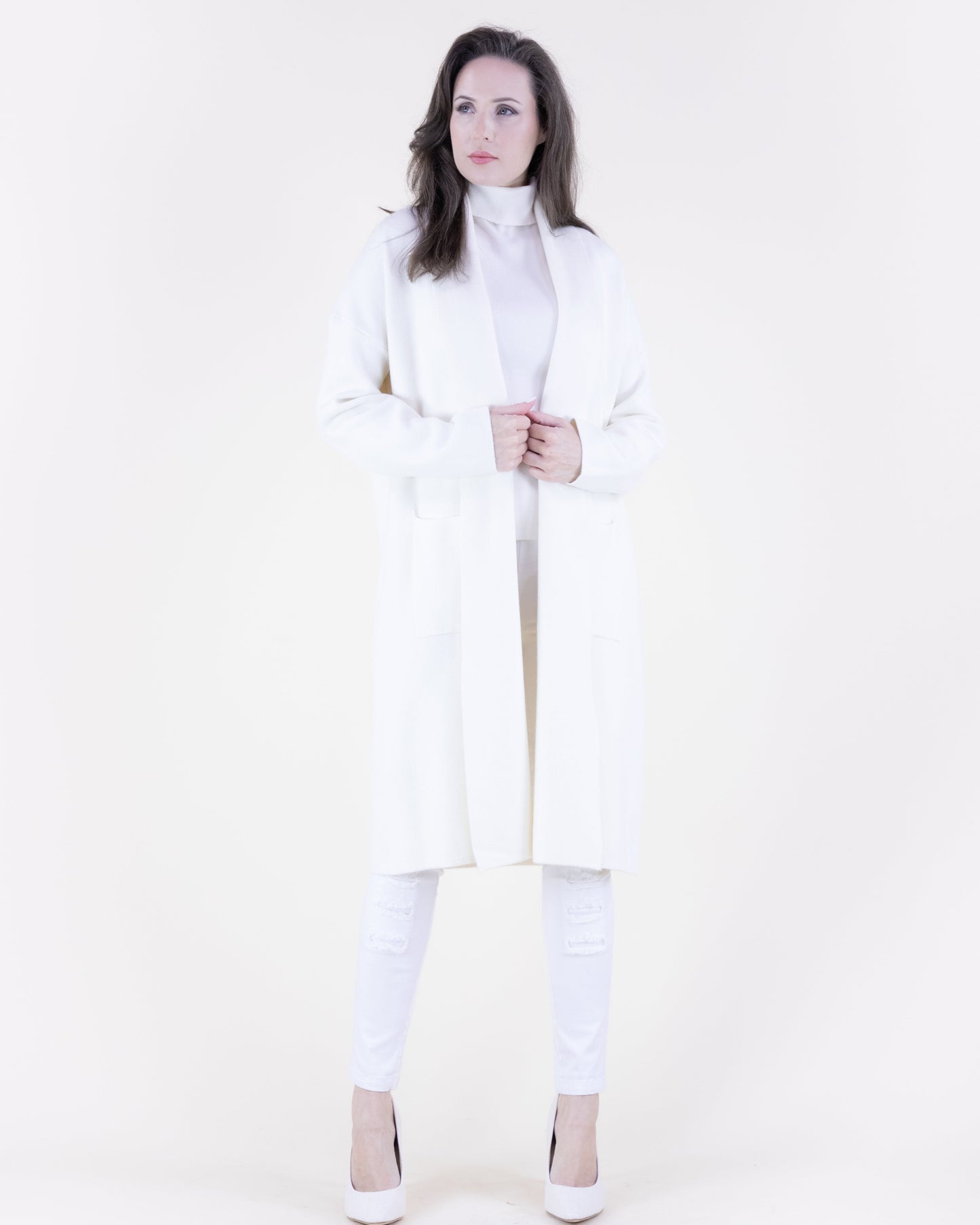 Shawl Collar Open Front Cardigan w/ Front Pockets