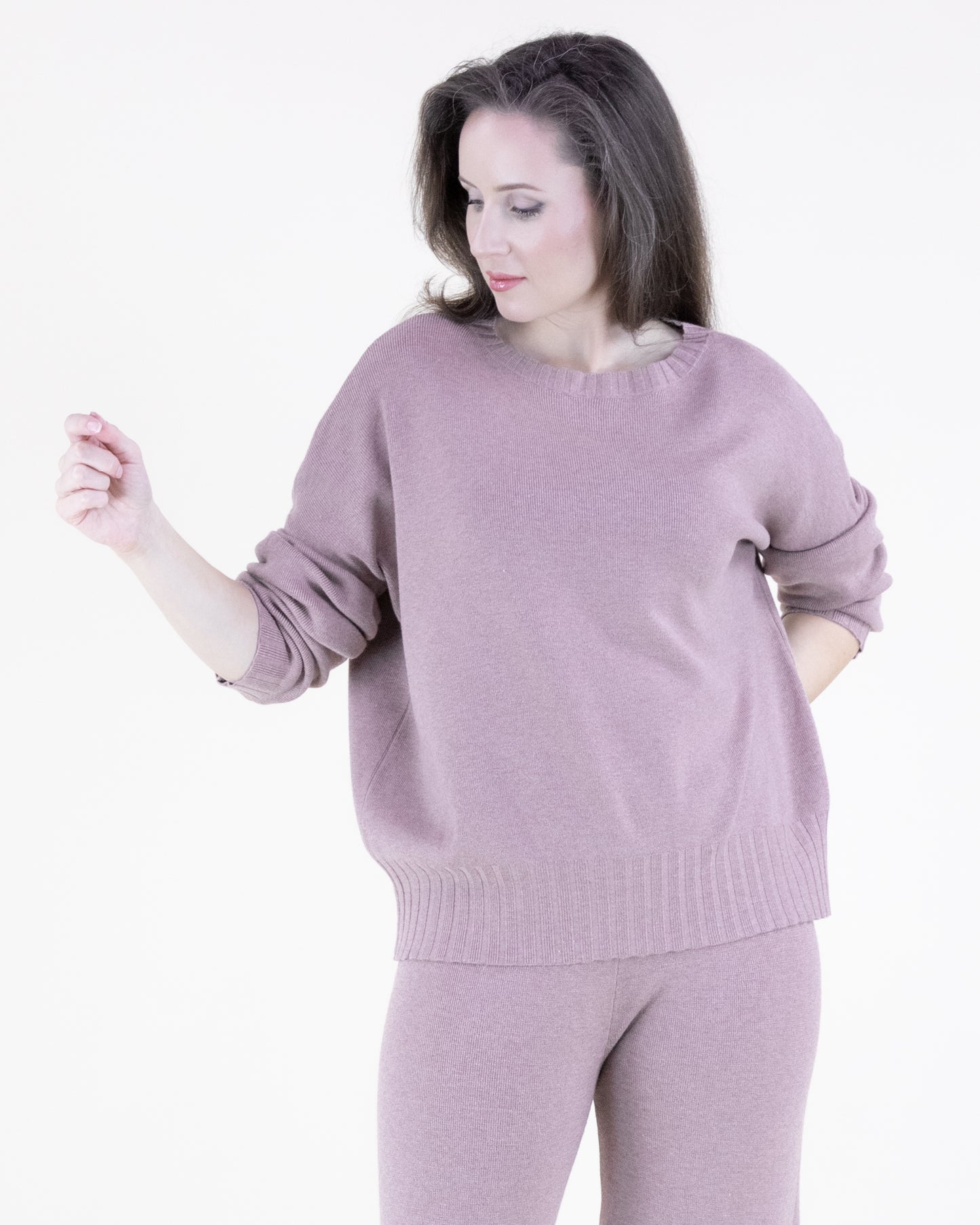 Neutral Comfy Crew Neck Pullover Sweater