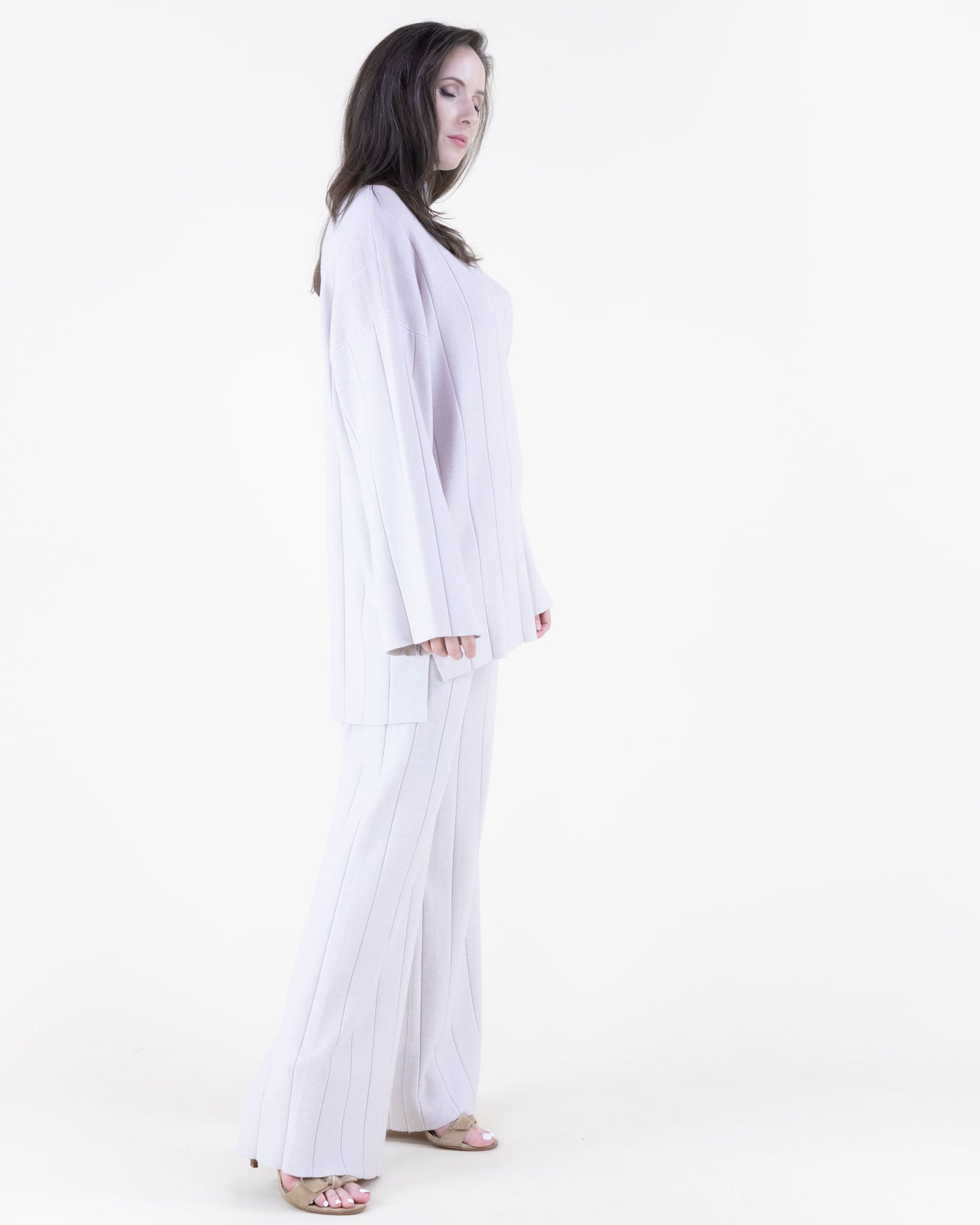 Warm Tone Wide Ribbed Knitted Pants - S/M, L/XL