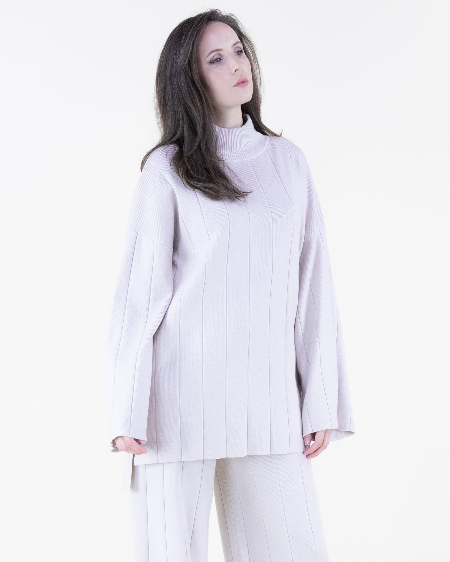 Ribbed High-Neck Knit Sweater