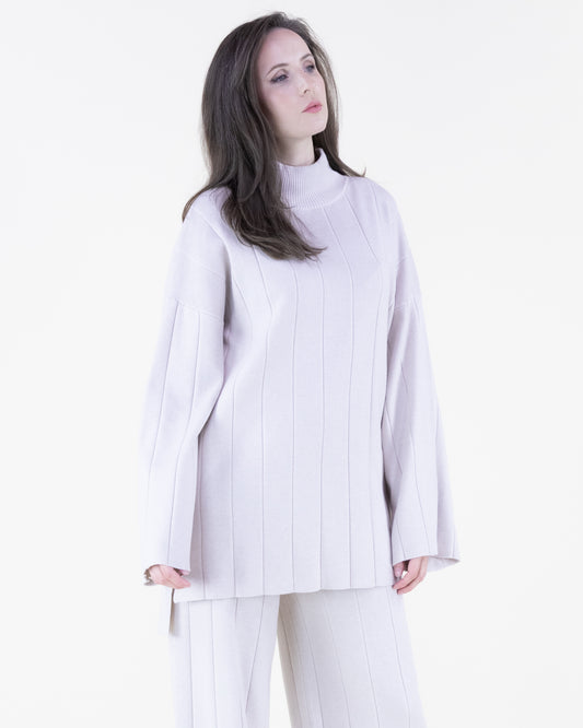 Ribbed High-Neck Knit Sweater