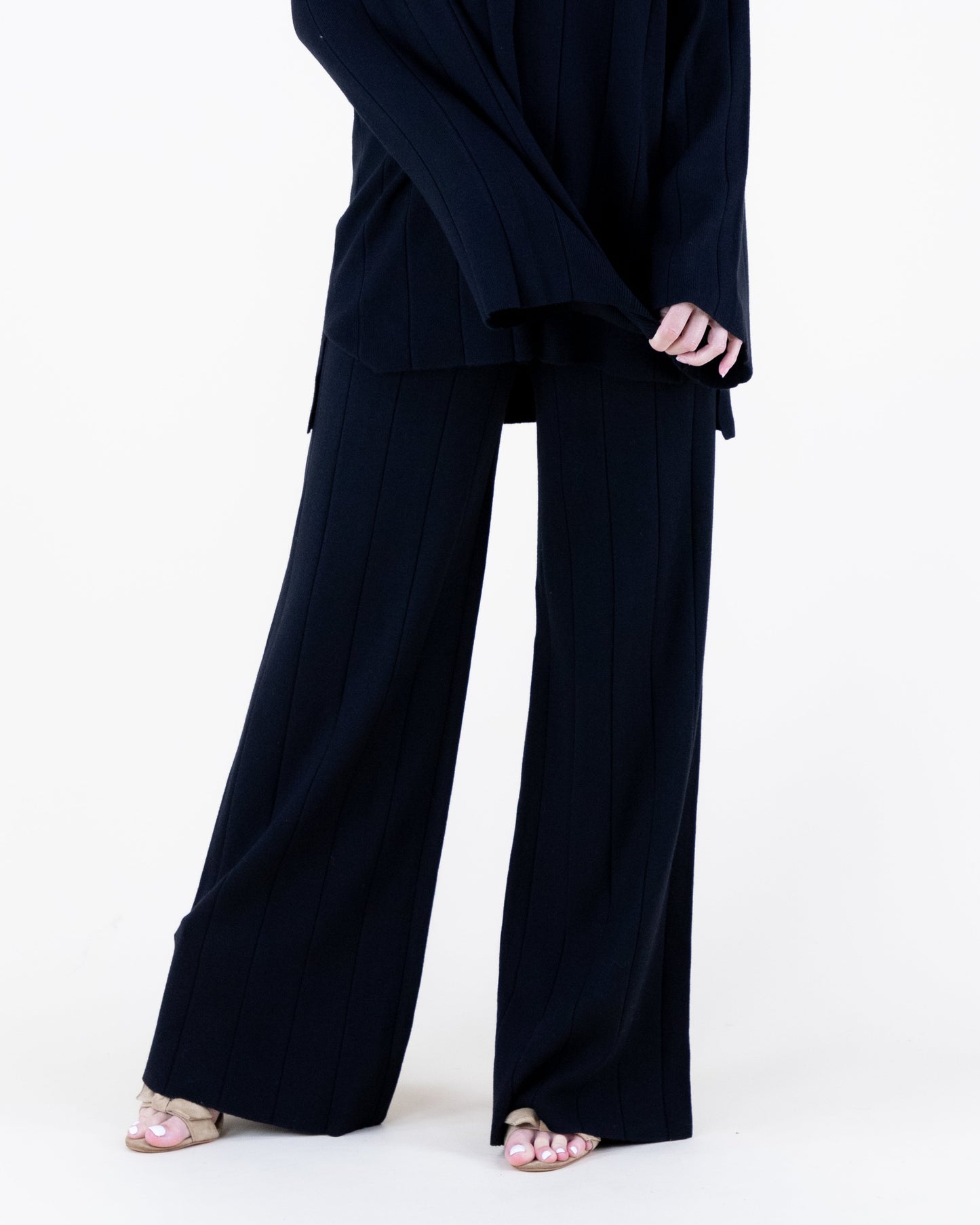 Warm Tone Wide Ribbed Knitted Pants - S/M, L/XL
