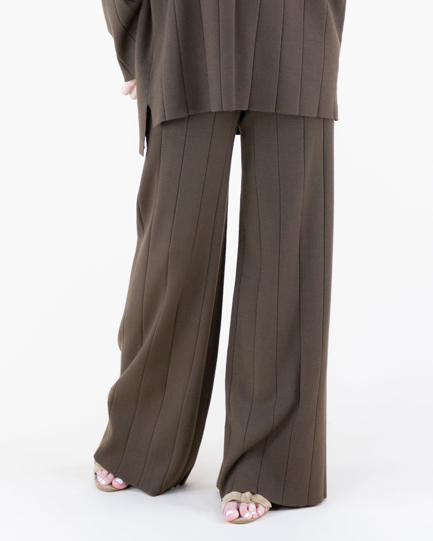 Warm Tone Wide Ribbed Knitted Pants - S/M, L/XL