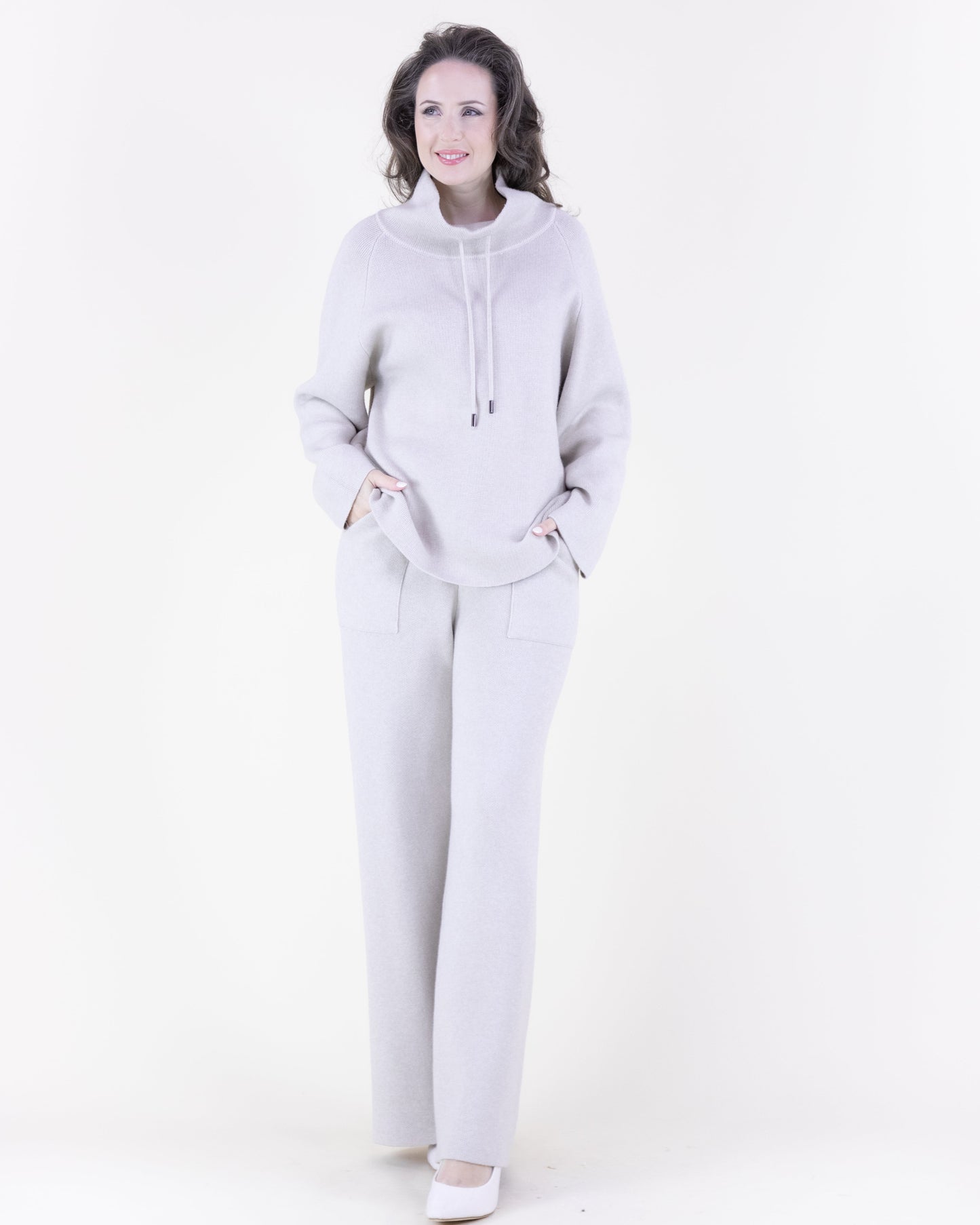 Warm Tone Wide Leg Knit Pants w/ Pockets - S/M, L/XL