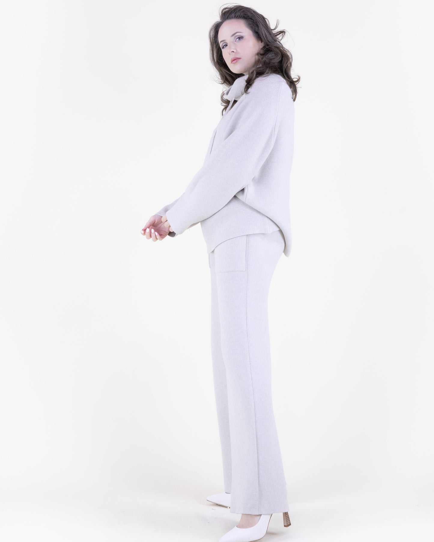 Warm Tone Wide Leg Knit Pants w/ Pockets - S/M, L/XL