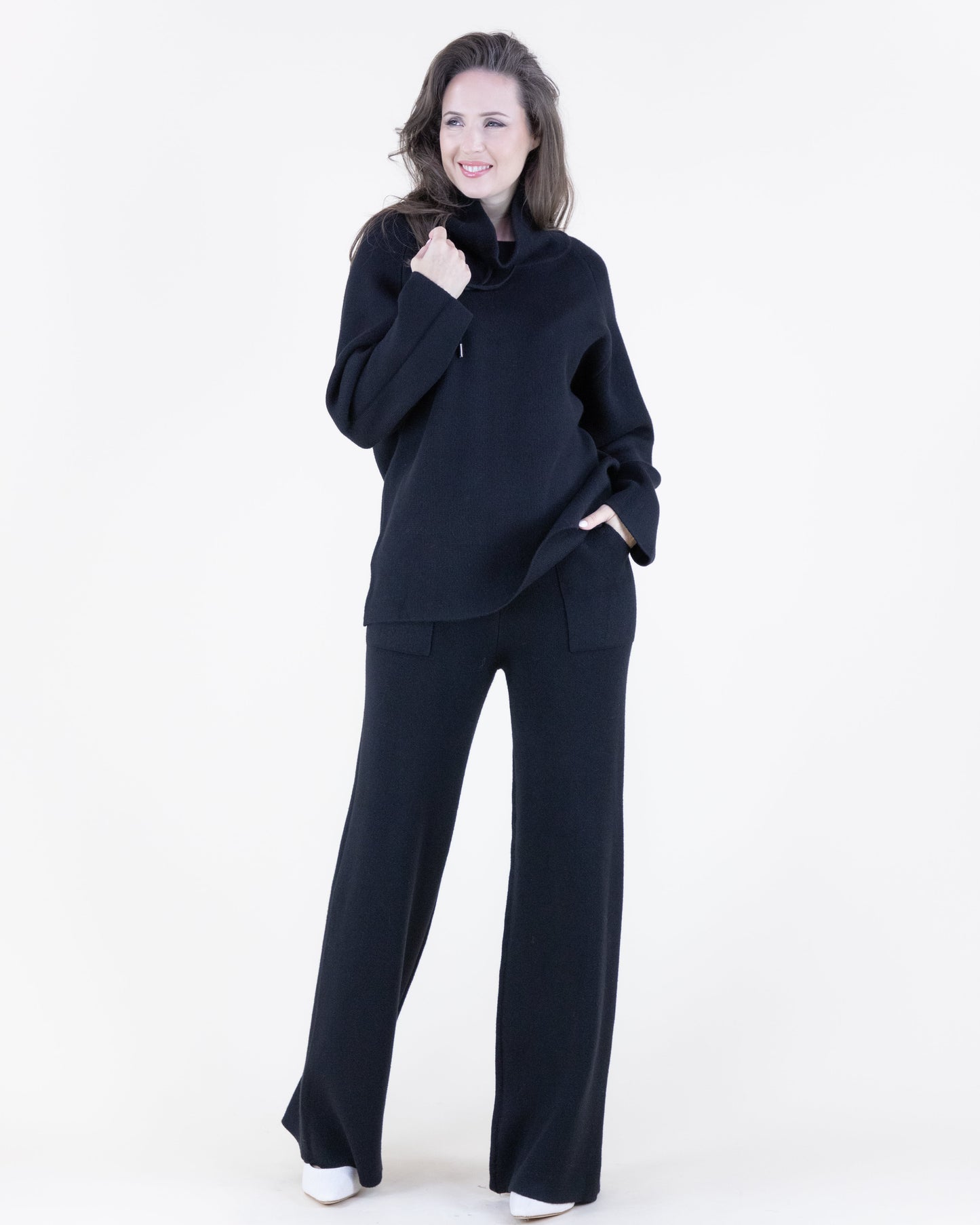 Warm Tone Stand Collar Loose Fit Sweater