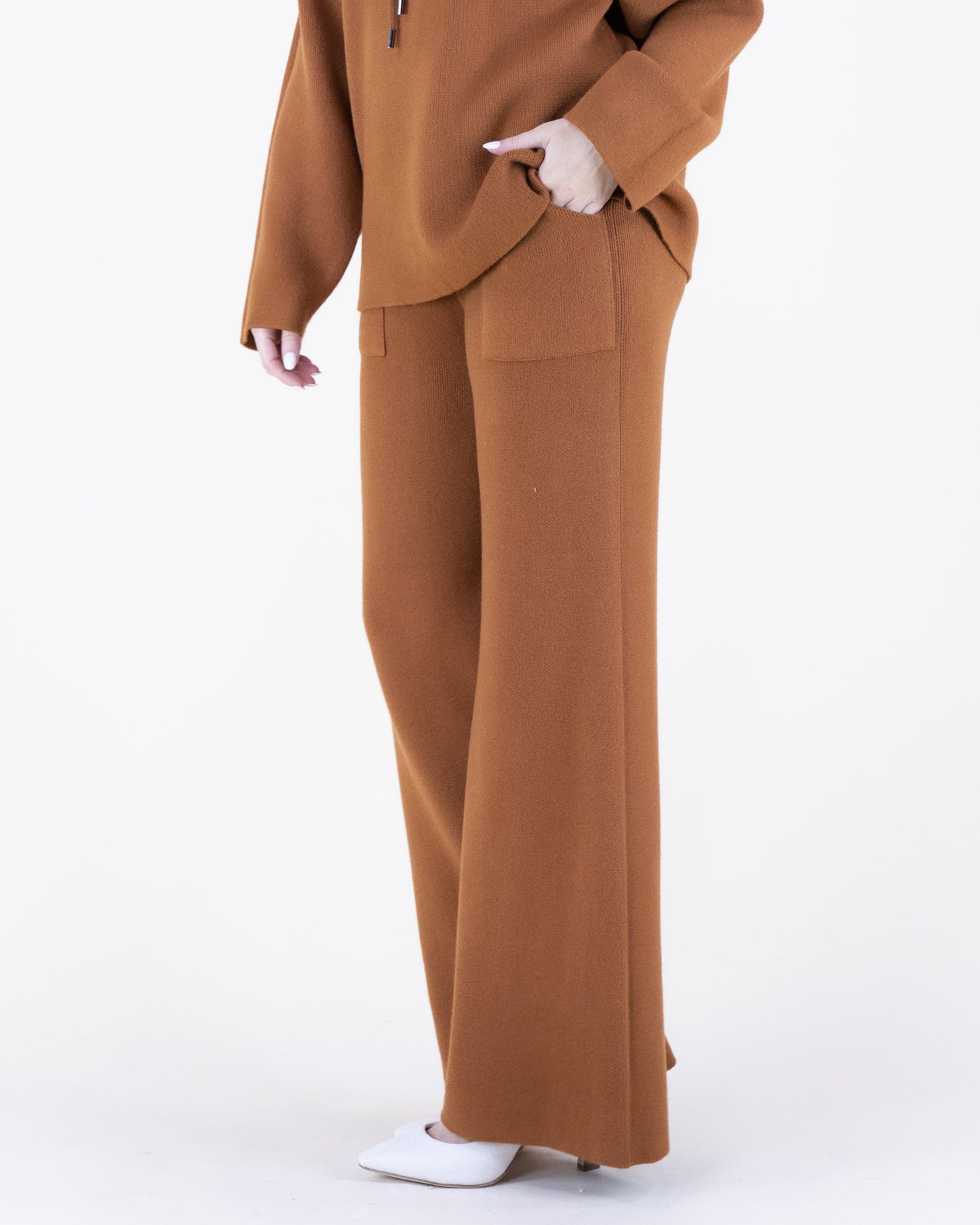 Warm Tone Wide Leg Knit Pants w/ Pockets - S/M, L/XL