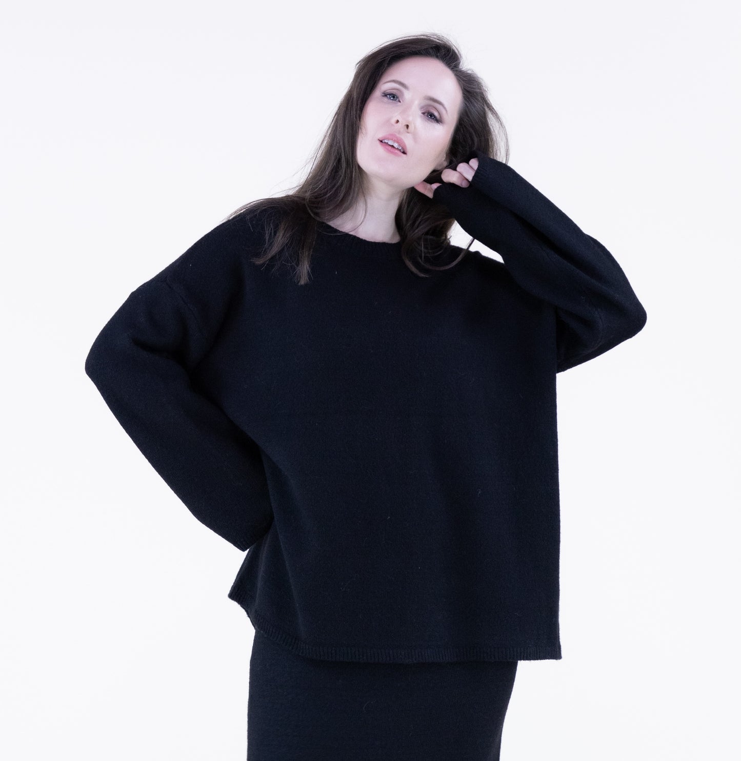Heather Crew Neck Drop Shoulder Sweater Scarf