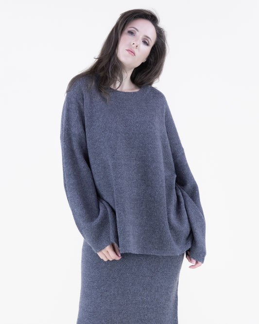 Heather Crew Neck Drop Shoulder Sweater Scarf