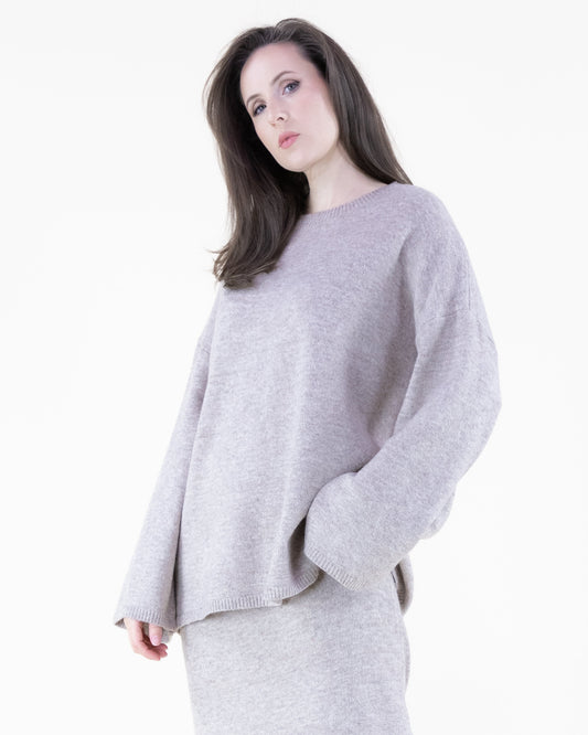 Heather Crew Neck Drop Shoulder Sweater Scarf