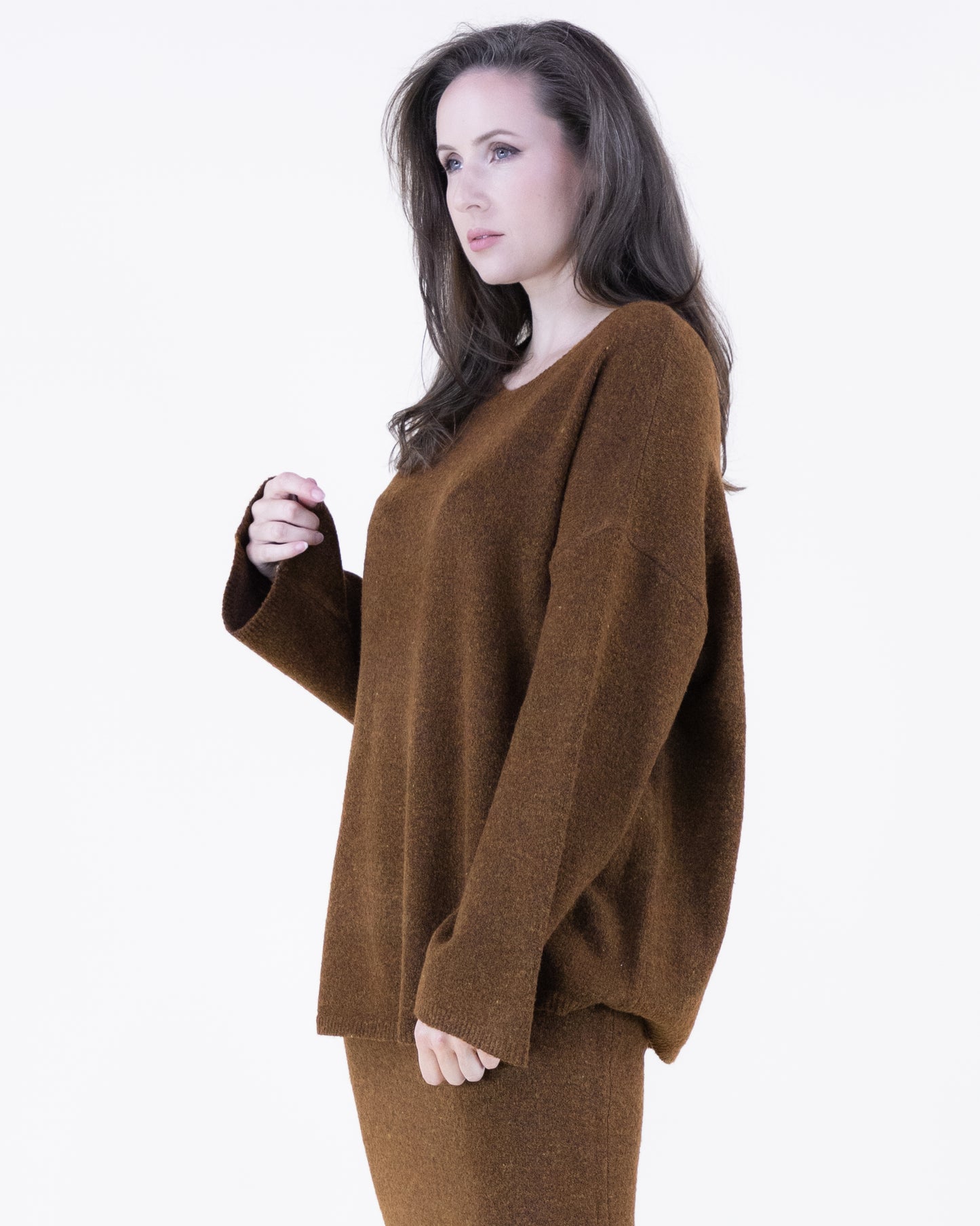 Heather Crew Neck Drop Shoulder Sweater Scarf