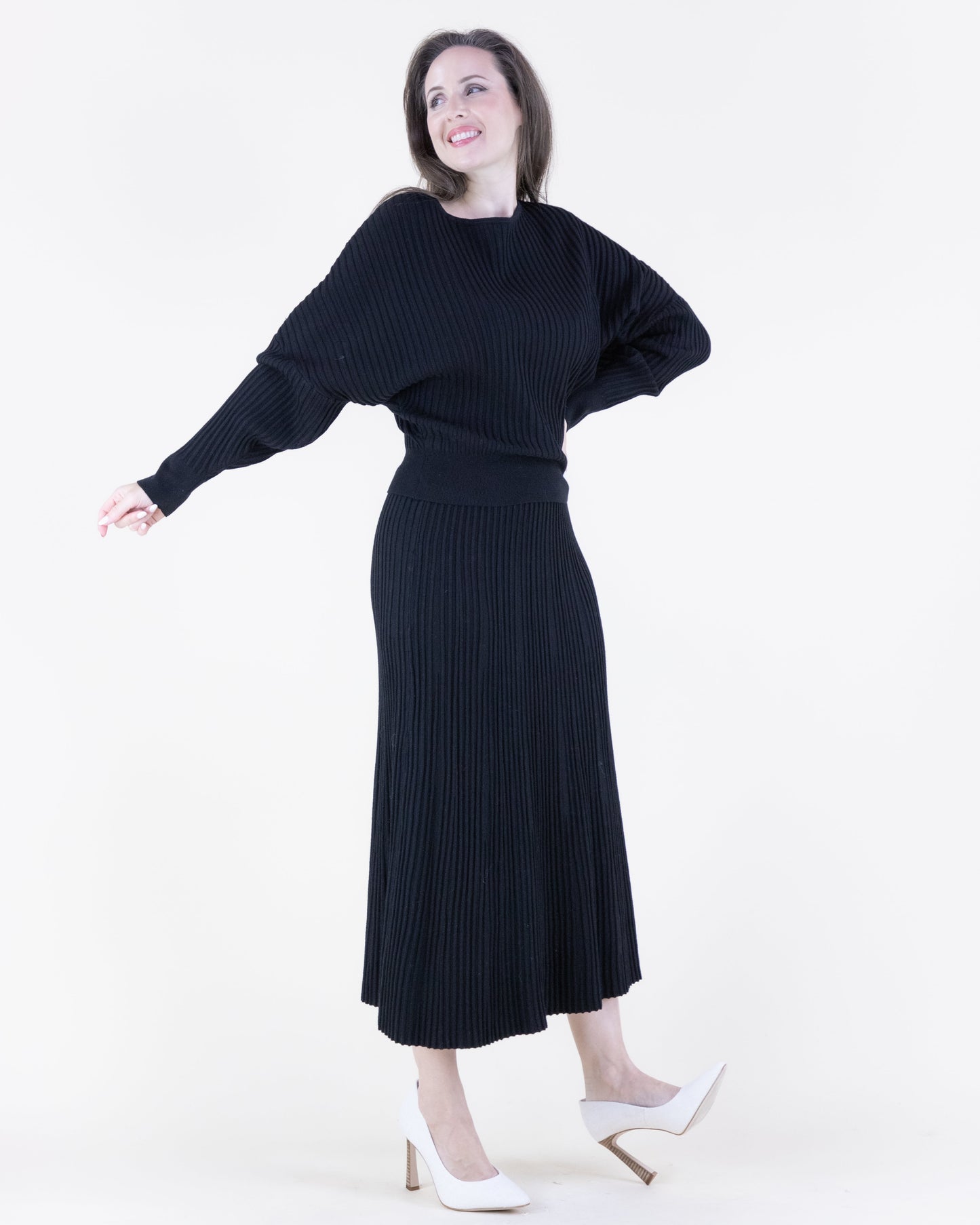 Neutral Boat Neck Drop Shoulder Ribbed Sweater