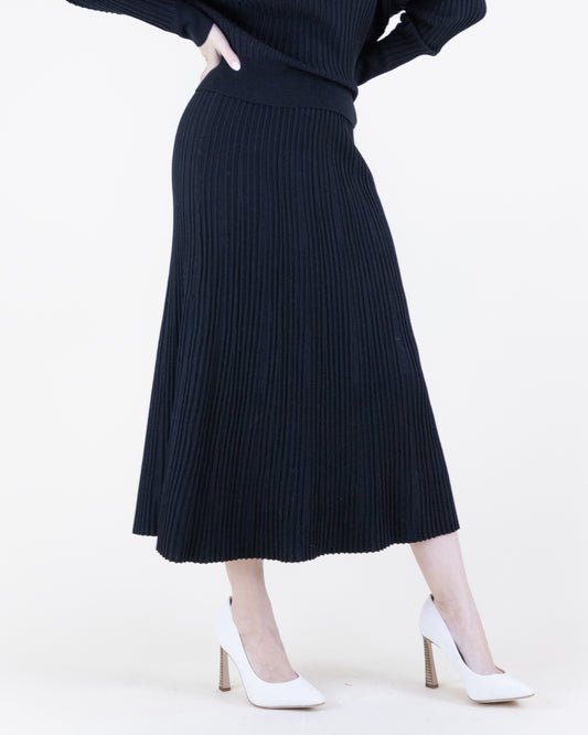 Neutral Ribbed Knit A-Line Midi Skirt - S/M, L/XL