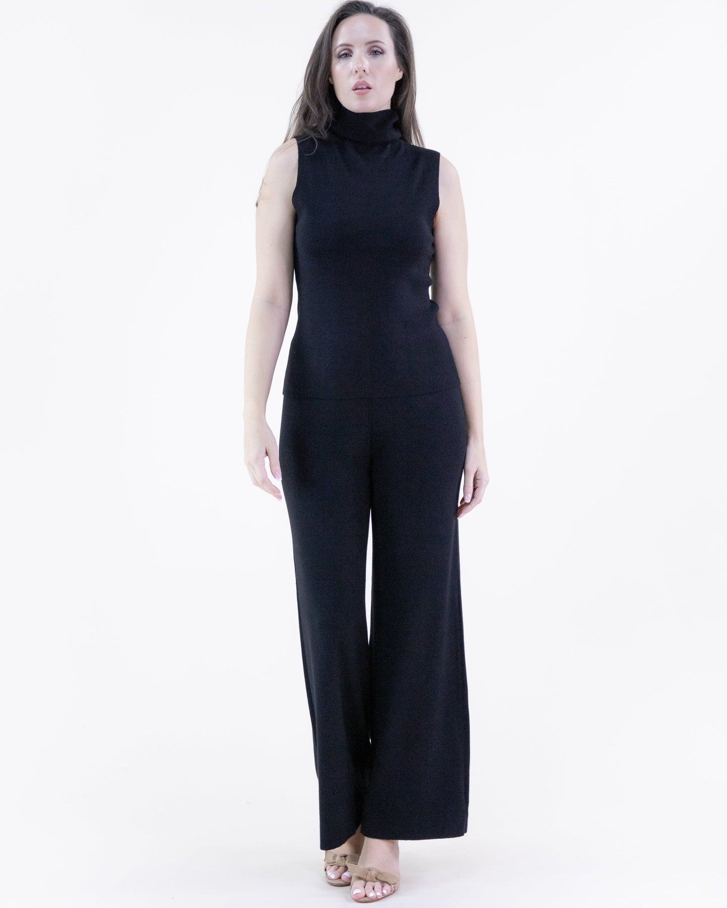 Classy Tight Knit Sleeveless Turtle Neck Top