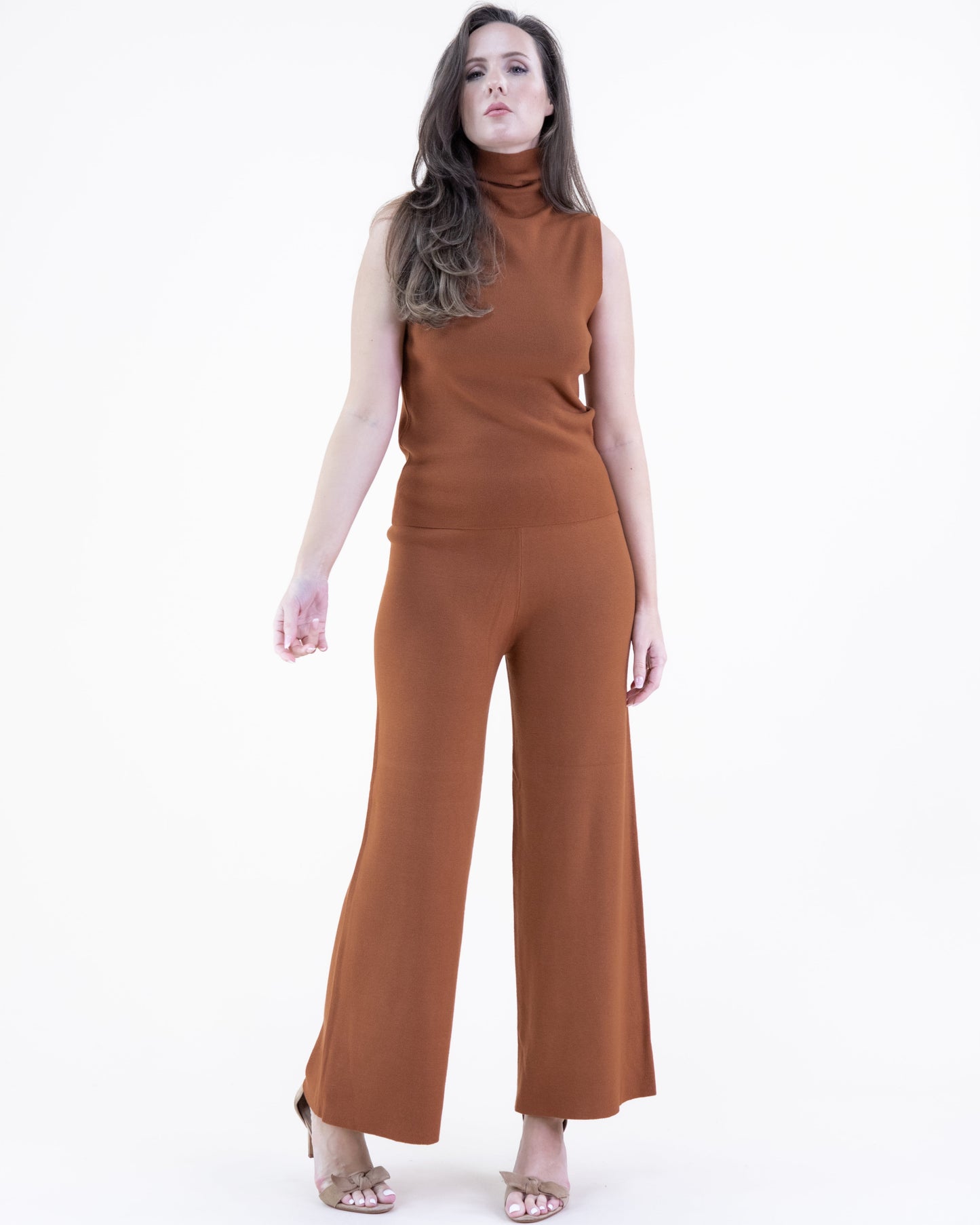 Classy Tight Knit Sleeveless Turtle Neck Top