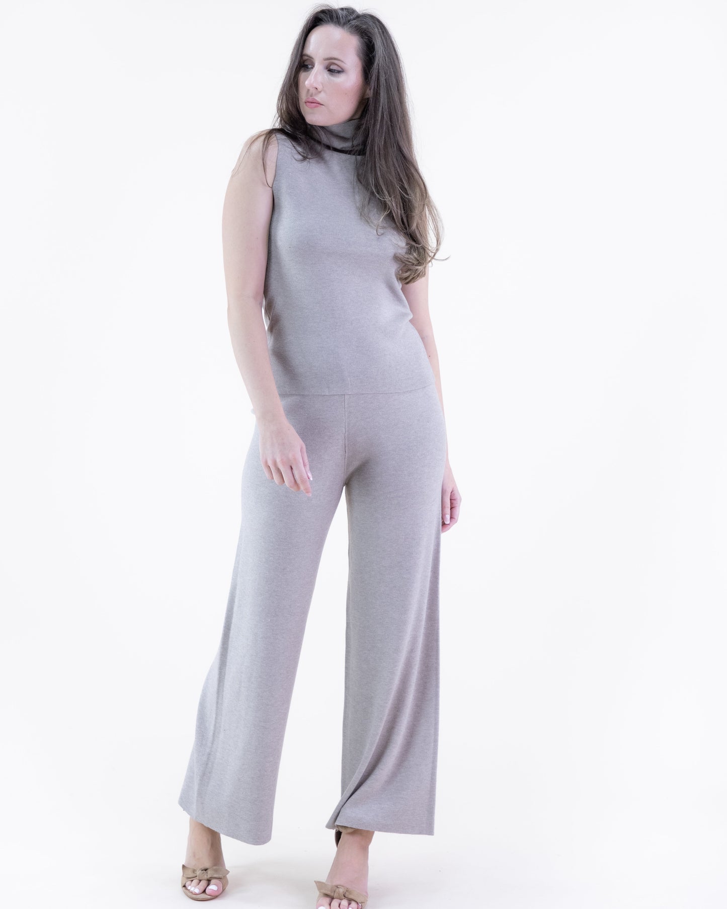 Classy Tight Knit Sleeveless Turtle Neck Top