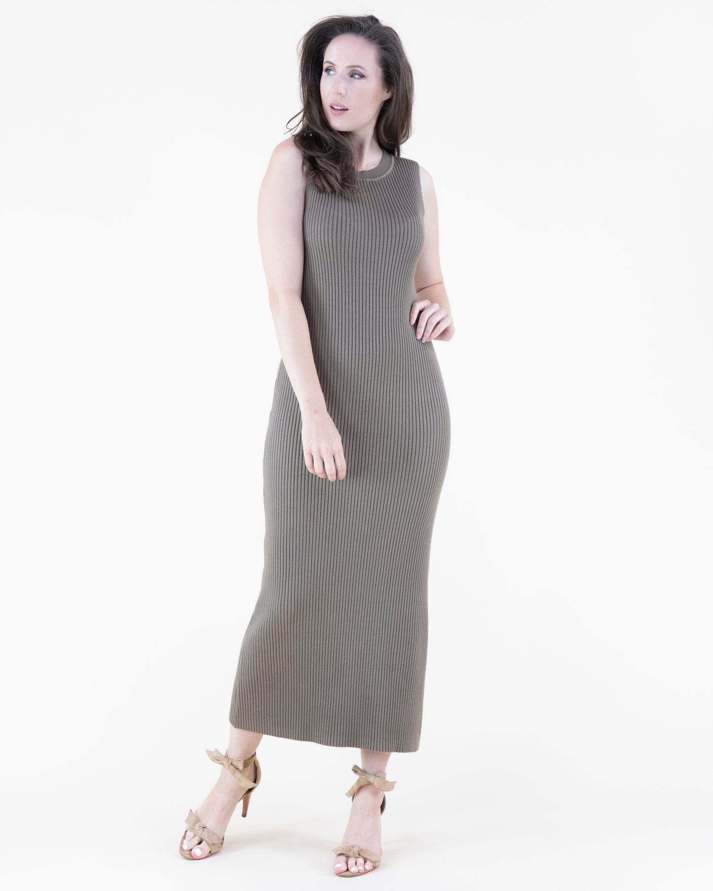 Warm Tone Ribbed Sleeveless Bodycon Sweater Dress