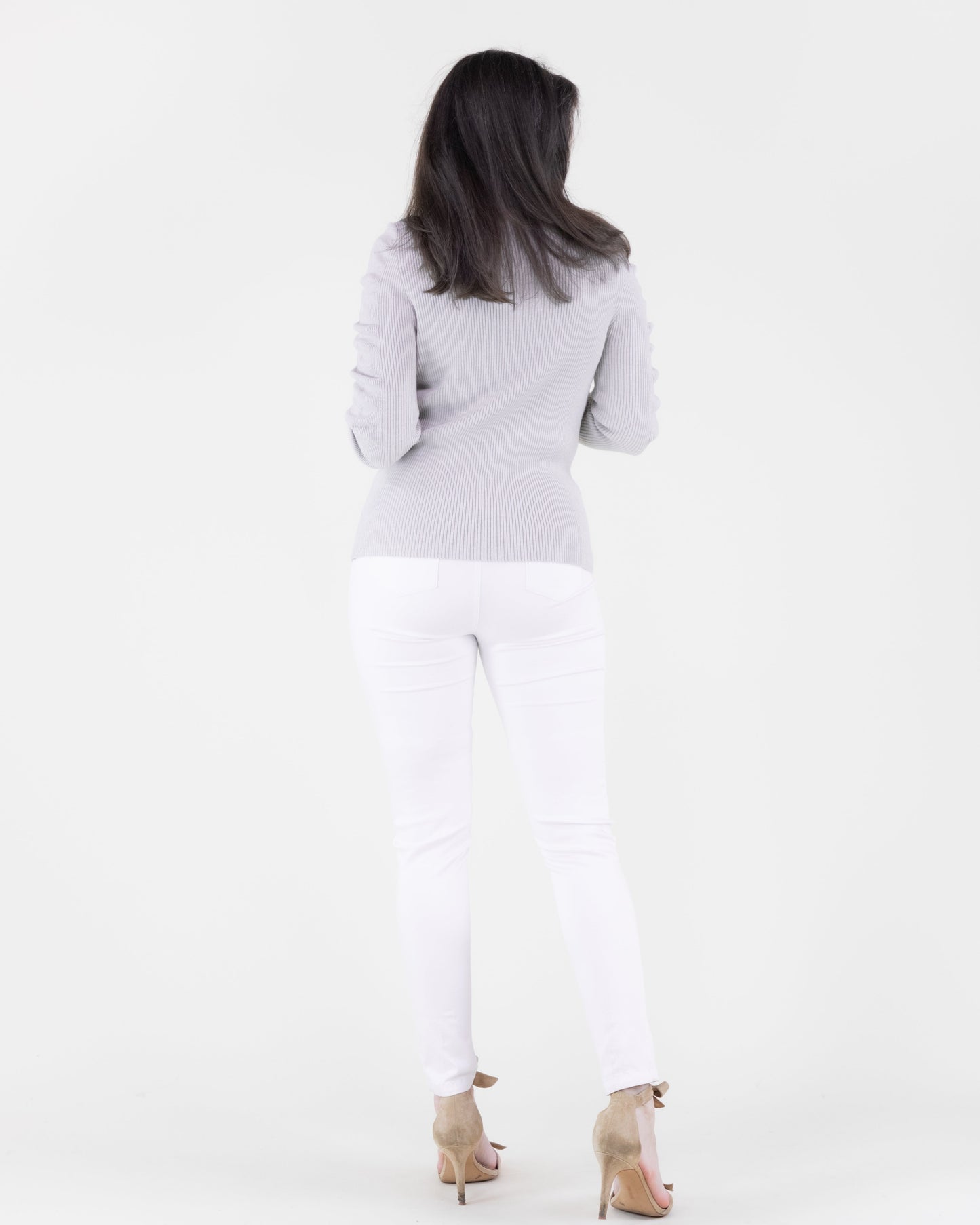 Wavy Sleeves Ribbed Turtle Neck Sweater