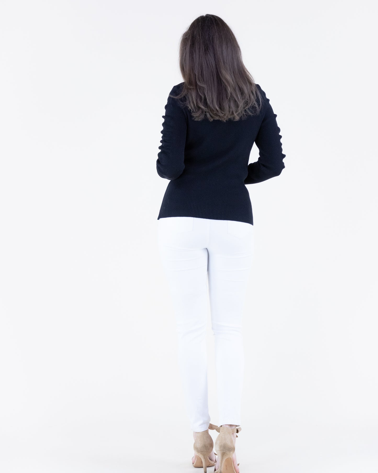 Wavy Sleeves Ribbed Turtle Neck Sweater