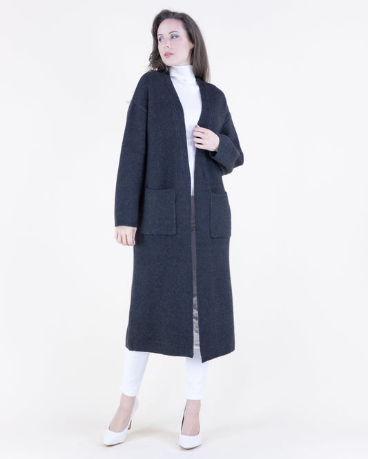 Flat Collar Front Pockets Open Duster Cardigan