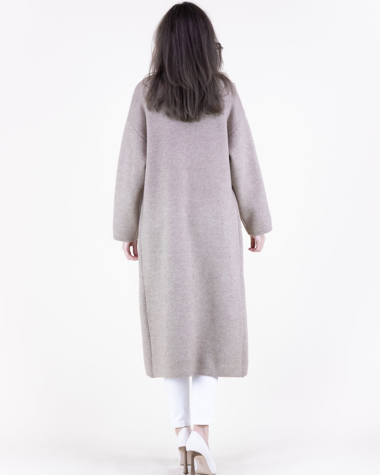 Flat Collar Front Pockets Open Duster Cardigan