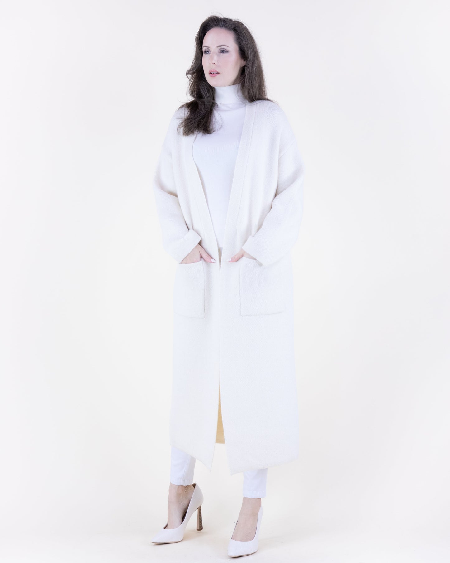Flat Collar Front Pockets Open Duster Cardigan