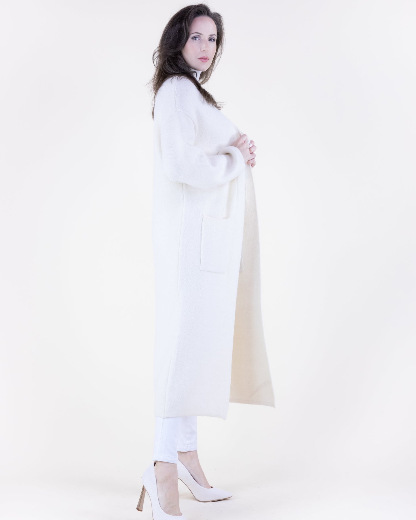 Flat Collar Front Pockets Open Duster Cardigan